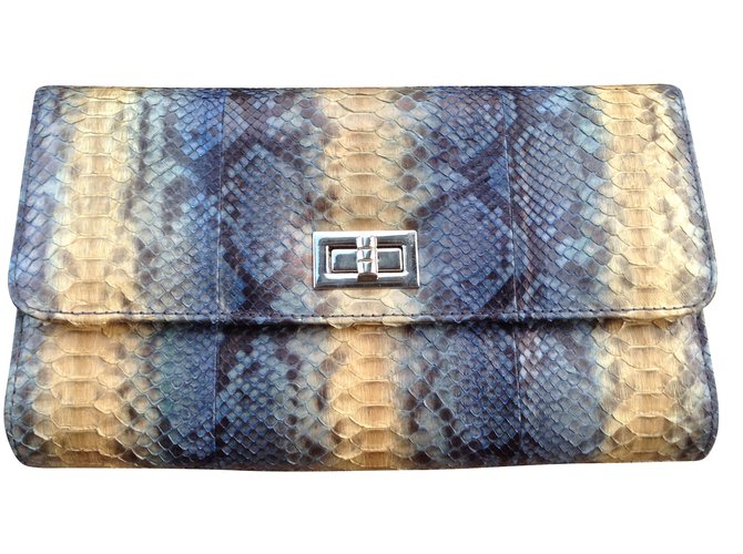 Autre Marque Handtasche aus Python Blau und Beige 