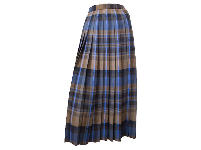 Autre Marque Gonna midi in lana a quadri marrone e blu navy Jaeger