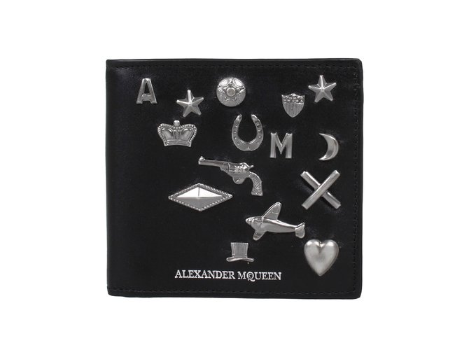 Alexander McQueen Leather Compact Wallet - Black Wallets