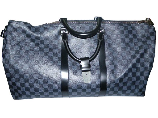 Louis Vuitton Keepall 55 cm Damier Black Grey Leather Cloth  ref.53876