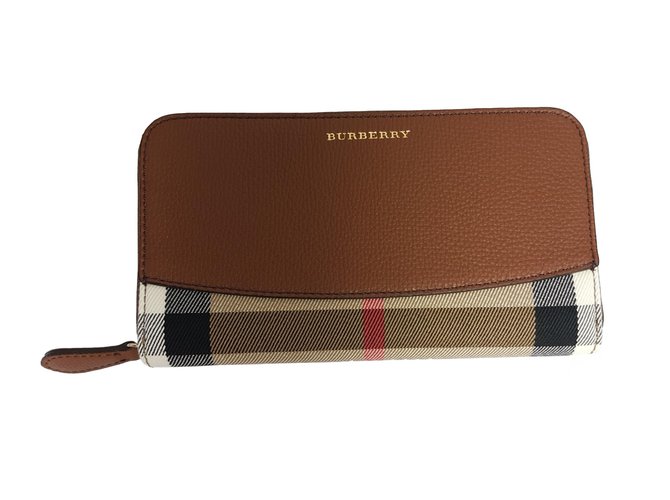Burberry House Check Leather Wallet Brown ref.53962 - Joli Closet