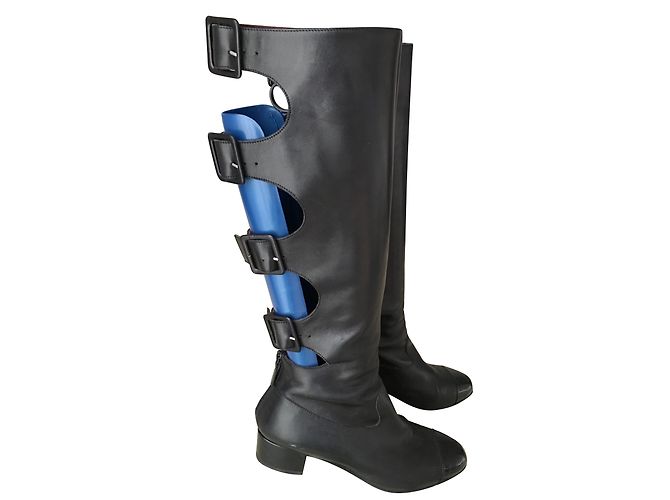 Chanel Botas Negro Cuero