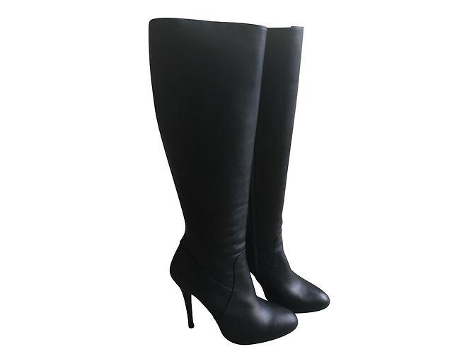 Ralph Lauren Lederstiefel mit hohem Absatz Schwarz