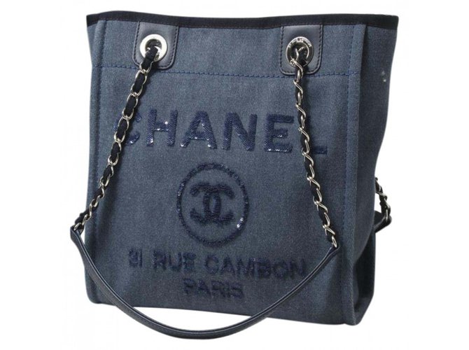 Chanel Deauville Cuir Toile Gris anthracite  ref.54058