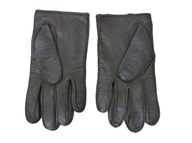 Beautiful Hermès gloves Dark brown Leather Silk  ref.54099