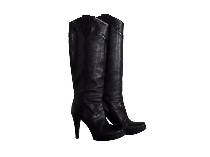 Autre Marque FREELANCE Lederstiefel in Schwarz mit Eidechsenleder