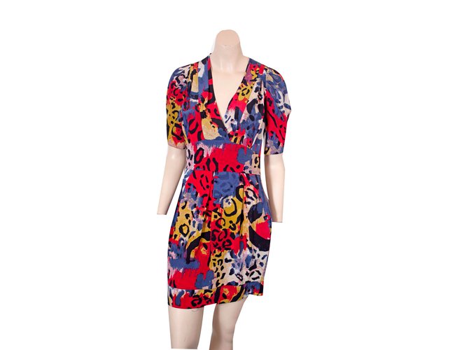 Diane Von Furstenberg Dresses Multiple colors Dark red Leopard print Silk  ref.54255