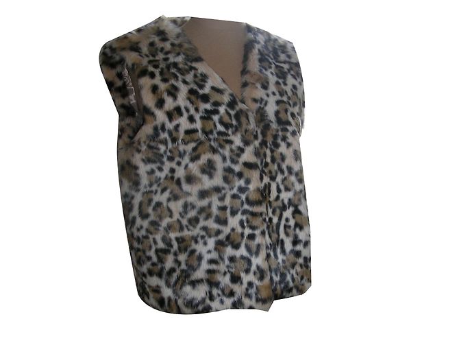 Stella Forest Leopard Print Rabbit Fur Sleeveless Jacket 42