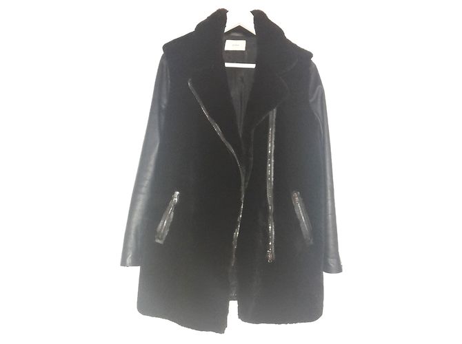 Cappotto Zapa in pelle d'agnello e pelliccia nero 38FR
