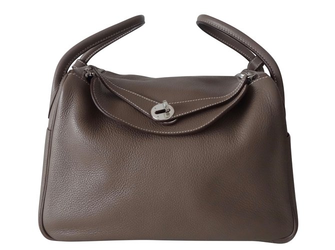 Hermès Lindy 30 Taupe Couro  ref.54306