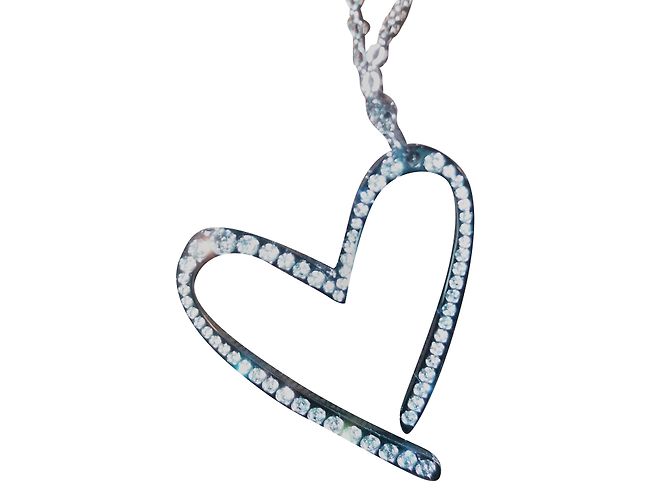 Calvin Klein Collana Lunga in Acciaio con Ciondolo Cuore Strass Argento