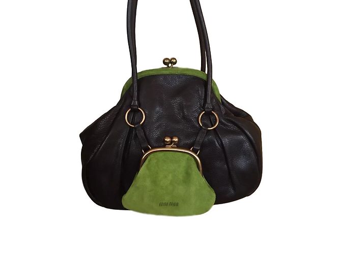 Miu Miu Prince Double B Handtasche Lammleder Olivgrün Dunkelbraun