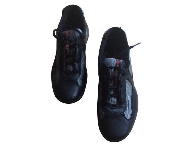 Coppe americane Prada sneakers Nero Pelle  ref.54502