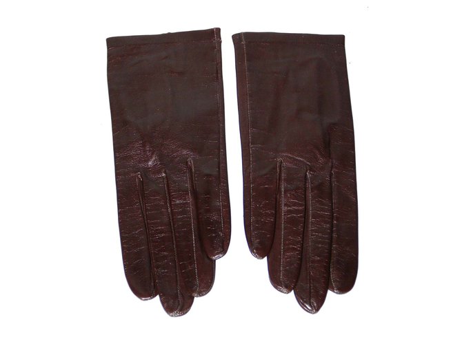 Christian Dior Gloves Dark brown Leather Silk  ref.54523