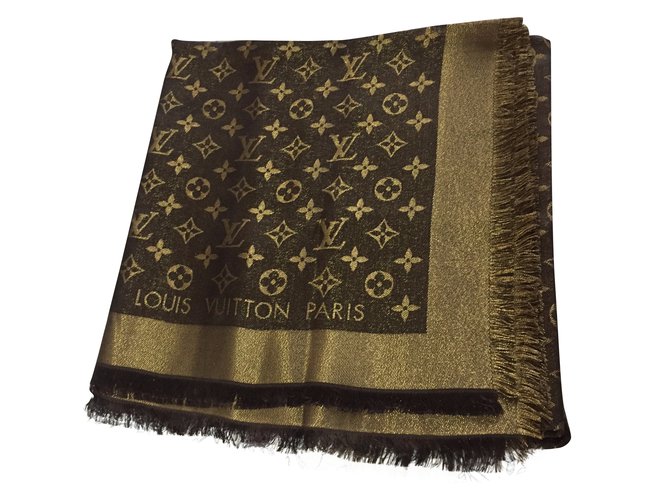Louis Vuitton monogram scarf Bronze Wool ref.54600 - Joli Closet