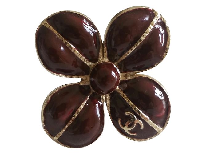 Bague Chanel Trèfle Émail Bordeaux Dorée Champagne
