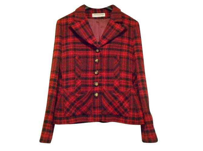 Sonia Rykiel vest  rouge vif, bordeaux et noir écossais, laine bouclette  ref.54658