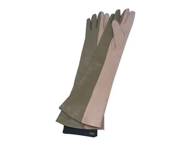 Fendi Handschuhe Beige Leder  ref.54676