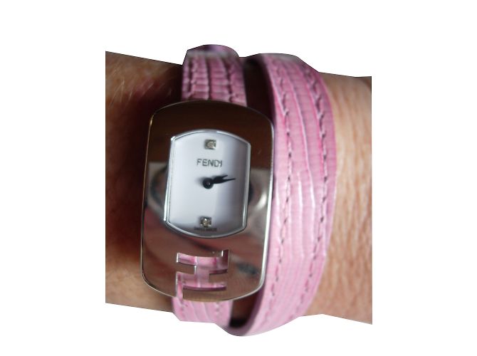 Relógio Fendi double tour em aço e couro com diamantes Rosa