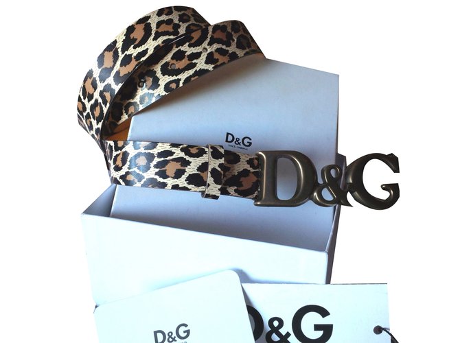 Dolce & Gabbana Cintos Estampa de leopardo Couro  ref.54807