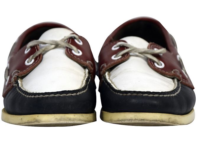 Sebago Docksides Boot Schuhe Leder Blau Weiß Rot