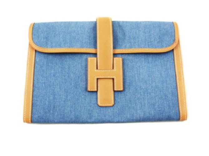 Hermès Jige Blue Caramel Leather Cloth  ref.54825
