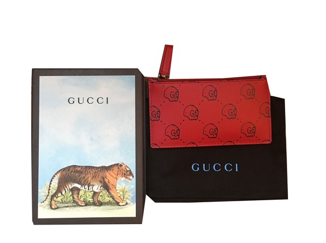 Porte cartes Gucci ghost Cuir Rouge  ref.54851