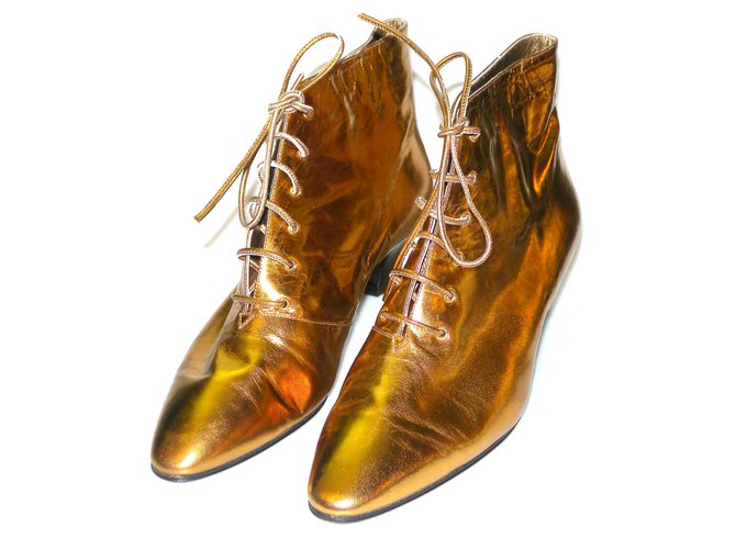 Yves Saint Laurent Ankle Boots Golden Leather  ref.55124