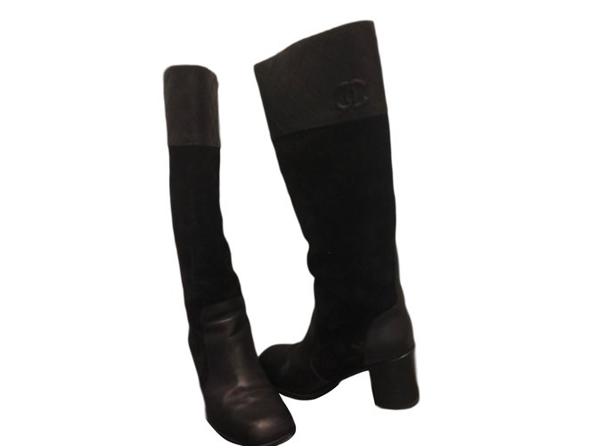 Chanel Boots Black Leather Deerskin  ref.55133