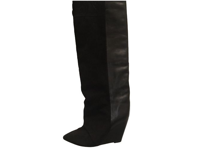 Botas de salto plataforma Isabel Marant em couro e camurça pretas Preto