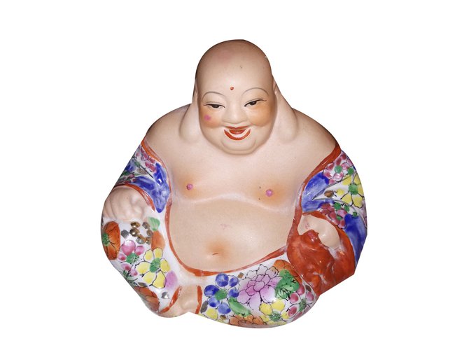 Vintage Bouddha en porcelaine biscuits numéroté Céramique Multicolore  ref.55196