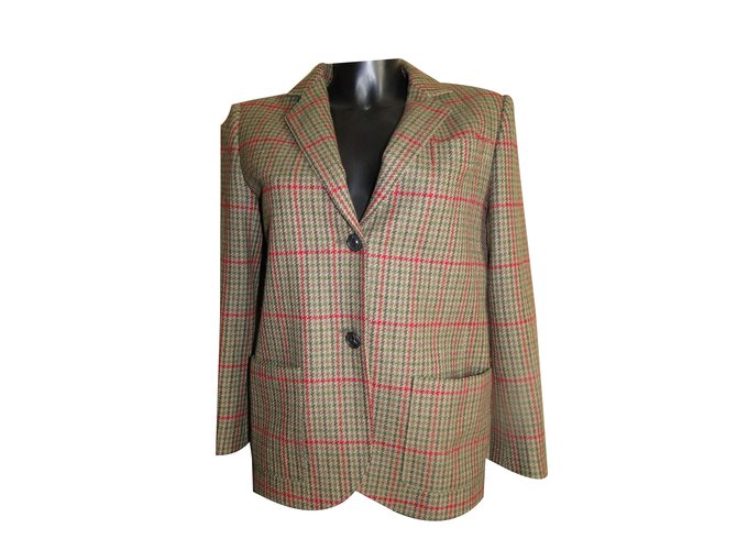 Hermès Blazer - veste longue Cachemire Laine Marron Rouge Vert  ref.55233