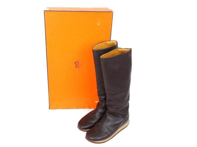 Hermès Hermes Long Leather Boots Marrone Pelle  ref.55251