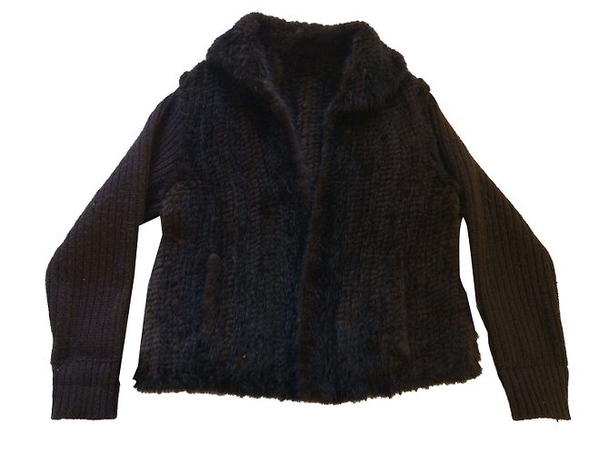 Sprung Frères Nerzjacke Dunkelbraun Wollärmel Größe S