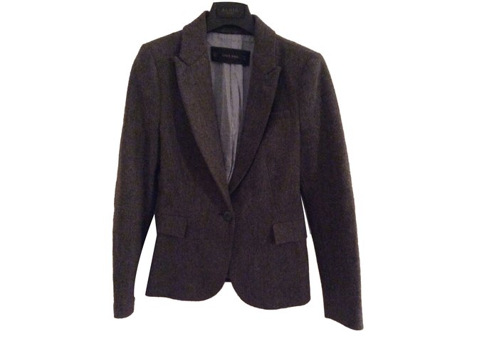 Zara Tweed jacket with elbow patches Grey Wool Acrylic  ref.55299