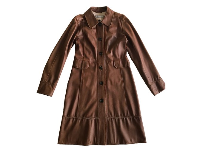 Max Mara Coats, Outerwear Brown Leather  ref.55321