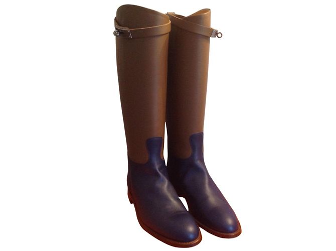 Hermès Jumping bicolor boots Blue Caramel