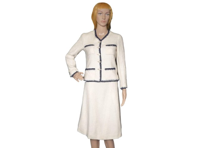 Chanel plaid skirt suit Cream Wool  ref.25302