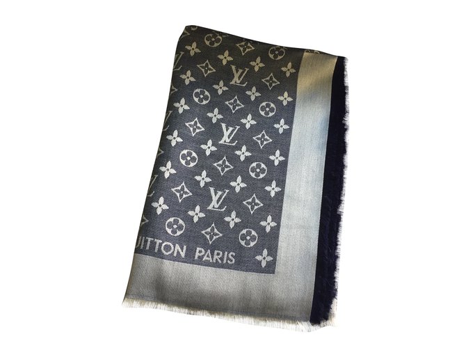 Louis Vuitton Châle denim Monogram Vuitton Laine Bleu  ref.55497