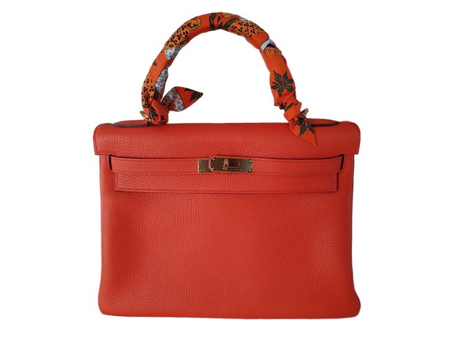 Hermès Kelly 32 Orange Poppy Leather  ref.55688