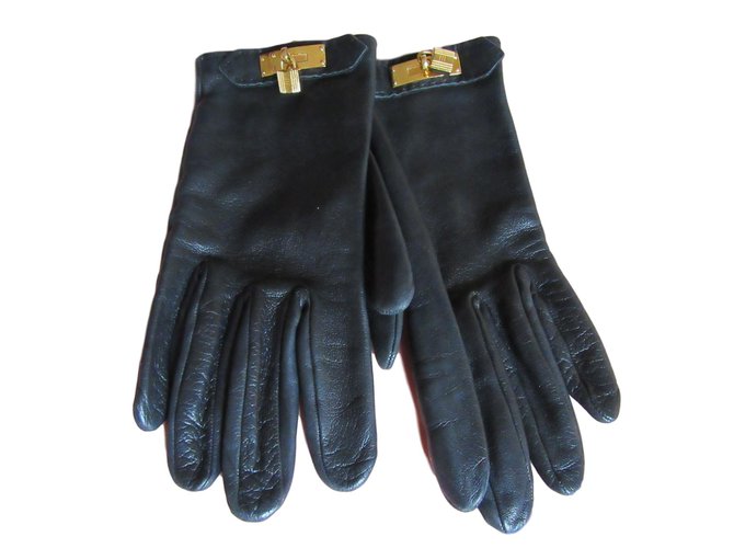 Handschuhe Hermès Soya Schwarz Lammfell  ref.55705