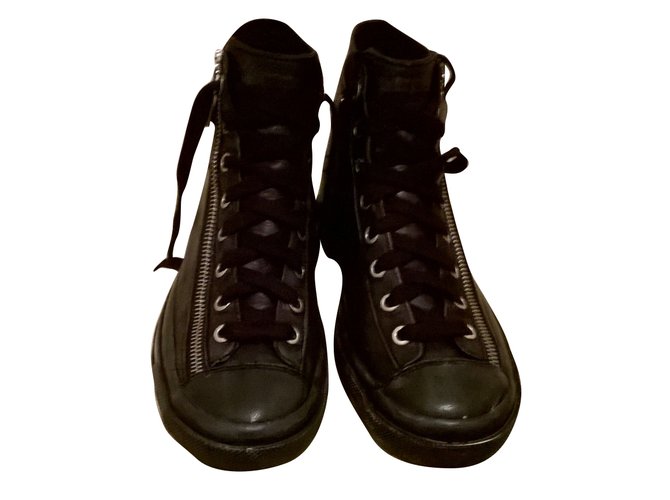 diesel black leather sneakers