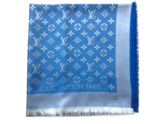 Louis Vuitton Classic Monogram Scarf Blue Silk  ref.55844
