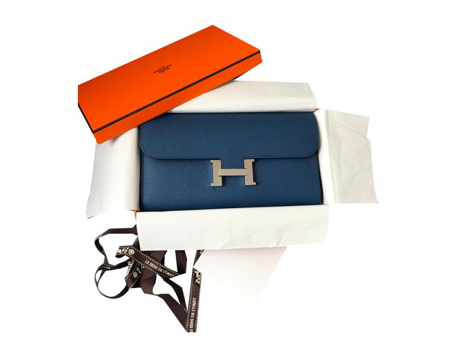Hermès Portefeuille Hermes Constance Cuir Bleu  ref.55850