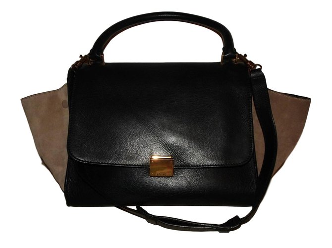 Céline Trapeze leather handbag Black Beige  ref.55949