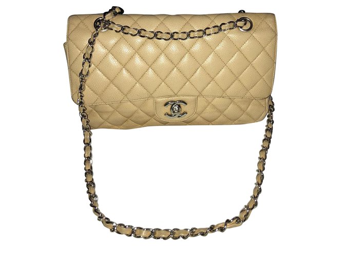 Timeless Chanel Bolsas Bege Couro  ref.55965
