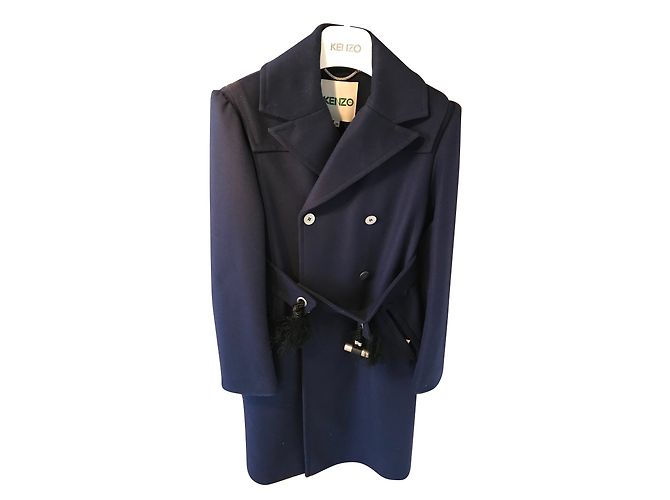 Cappotto Kenzo Blu Navy in Lana e Cashmere