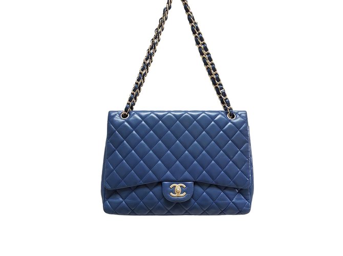 Chanel jumbo Blue Leather  ref.56013