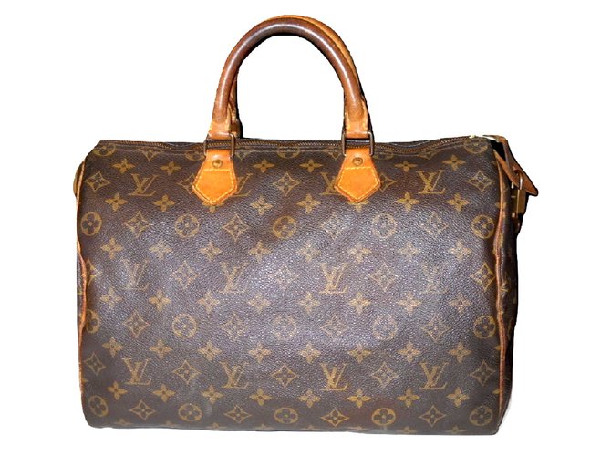 LOUIS VUITTON vintage Speedy 35  Monogram Brown Leather Cloth  ref.56042