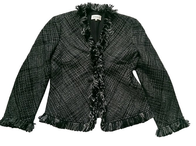 Louis Féraud Jackets Black Grey Silk Wool Viscose Rayon  ref.56168